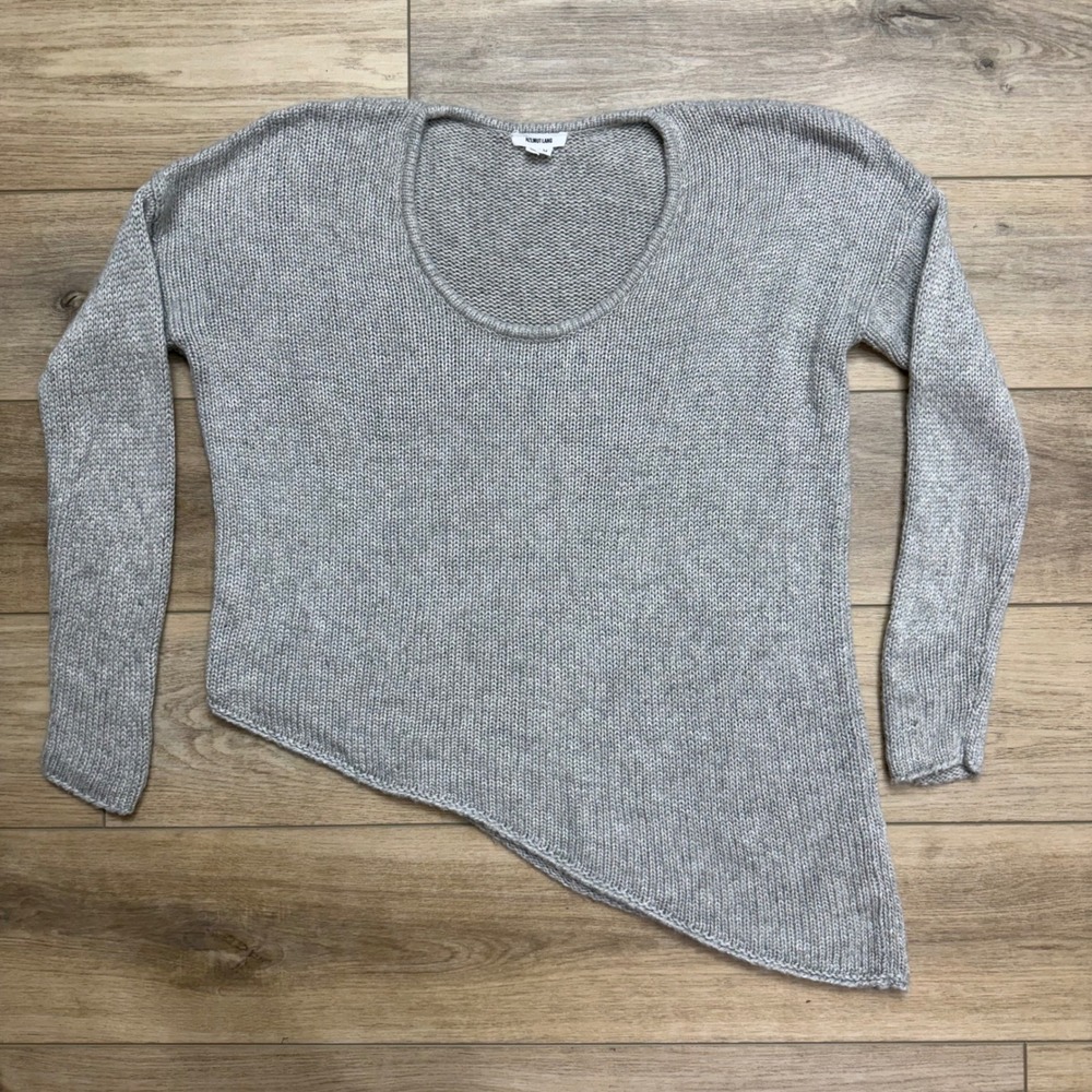 Helmut Lang Womens Grey Alpaca Blend Asymmetrical Hem Chunky Knit Sweater Size M